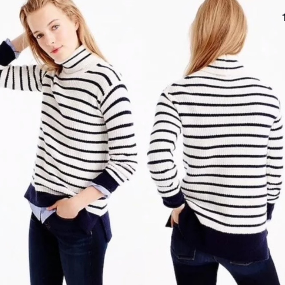 J. Crew Chunky Knit Striped Cowl Neck Wool Sweater XS